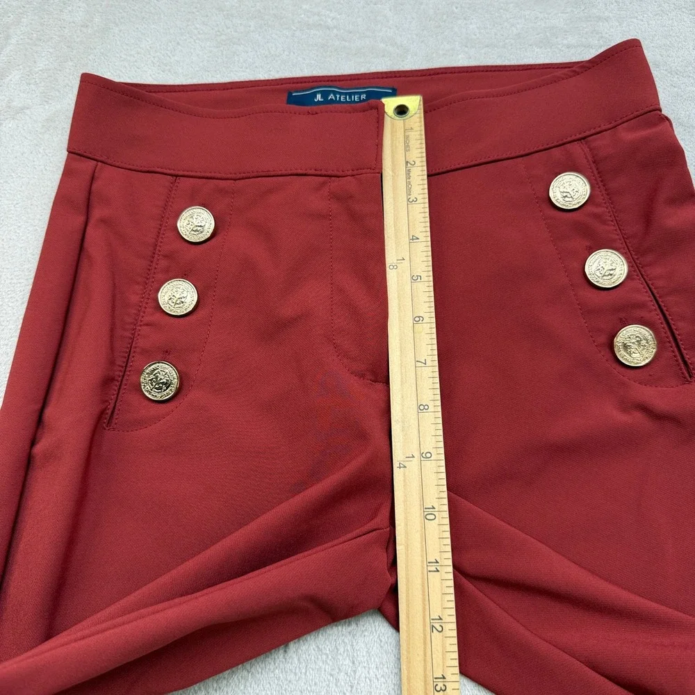 JL Atelier Sailor Pants Women S Burgundy Red Gold Button Flare High Rise Trouser